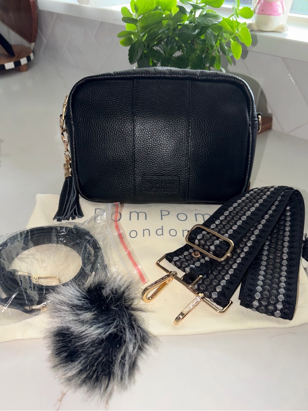 Pom Pom London black City Crossbody bag purse bundle NEW